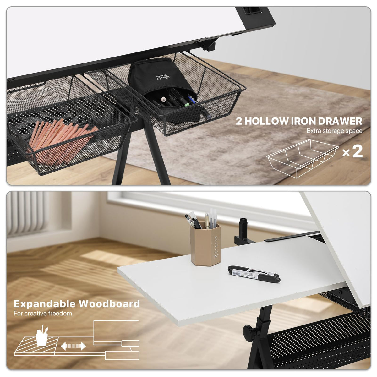 Athena Collection Professhional Drafting Table for Adults Teens, Light Grey