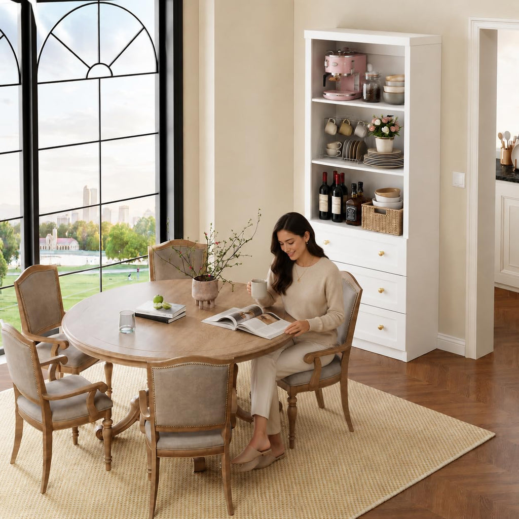Cyclysio 80" Bookshelf with 3 Drawers and Baseboard Cutout, Set of 2