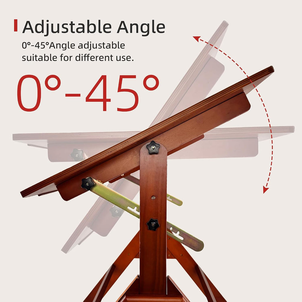Walnut Solid Wood Adjustable Drafting Table, Art Drawing Desk