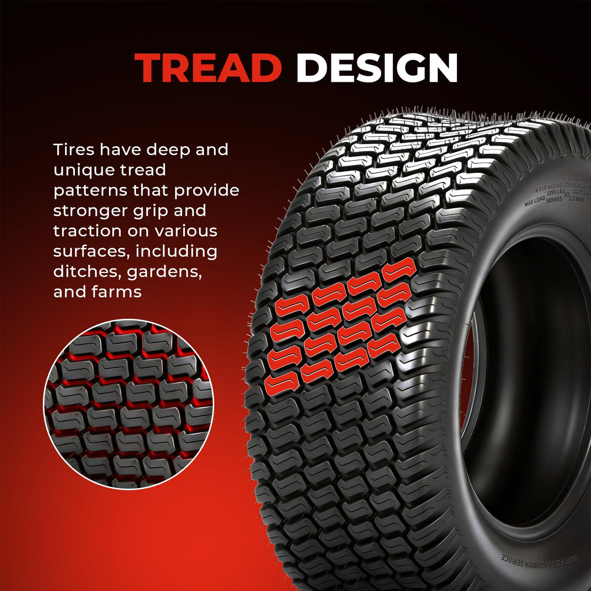 20x8.00-10 Lawn Mower Tires, 4 Ply Tubeless, Set of 2
