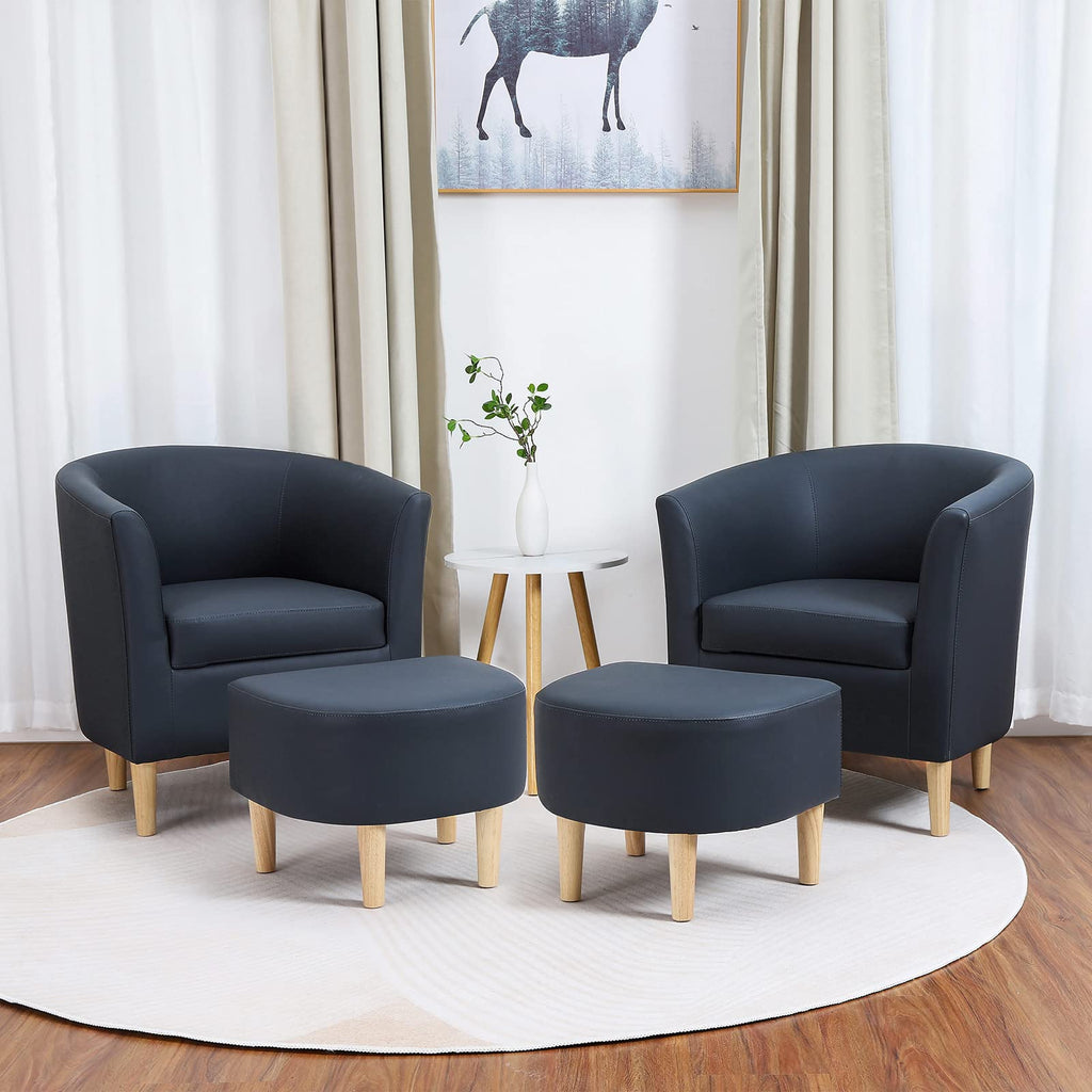 DAZONE Accent Chair with Ottoman, Modern Comfy Armchair Upholstered Barrel Club Chair and Footrest Set, Fabric Tub Arm Chairs for Living Room Bedroom Small Spaces Apartment Office, Set of 2, Gray