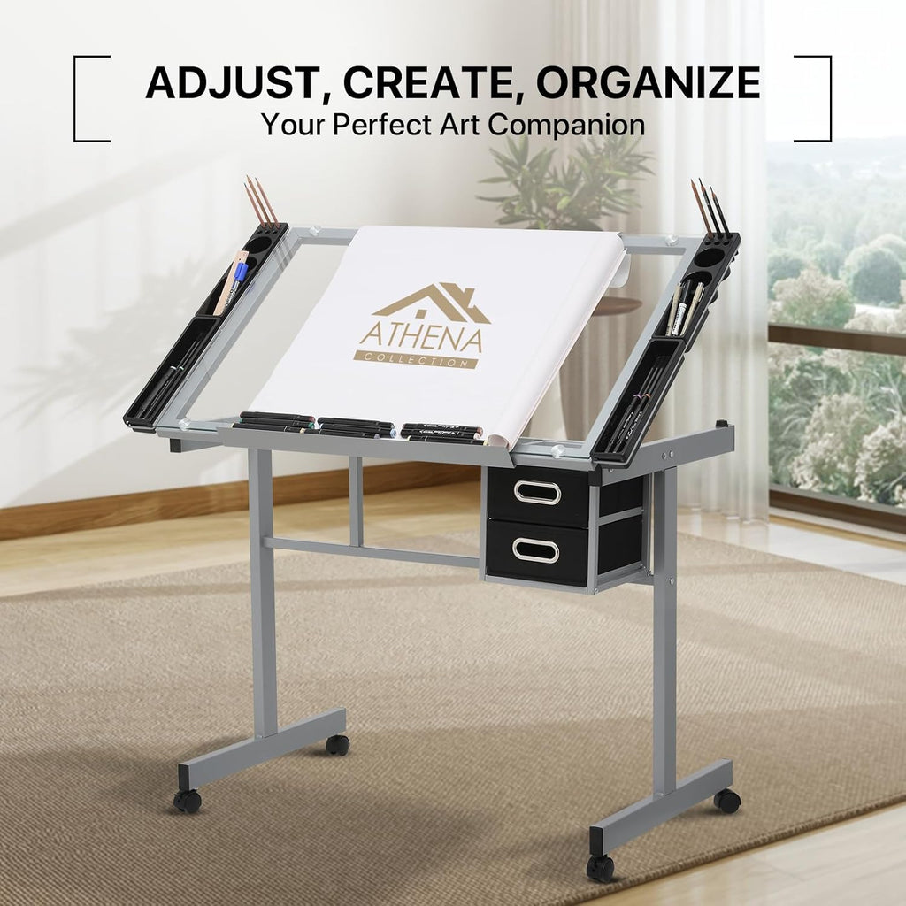 Athena Collection Professhional Drafting Table for Adults Teens, Light Grey
