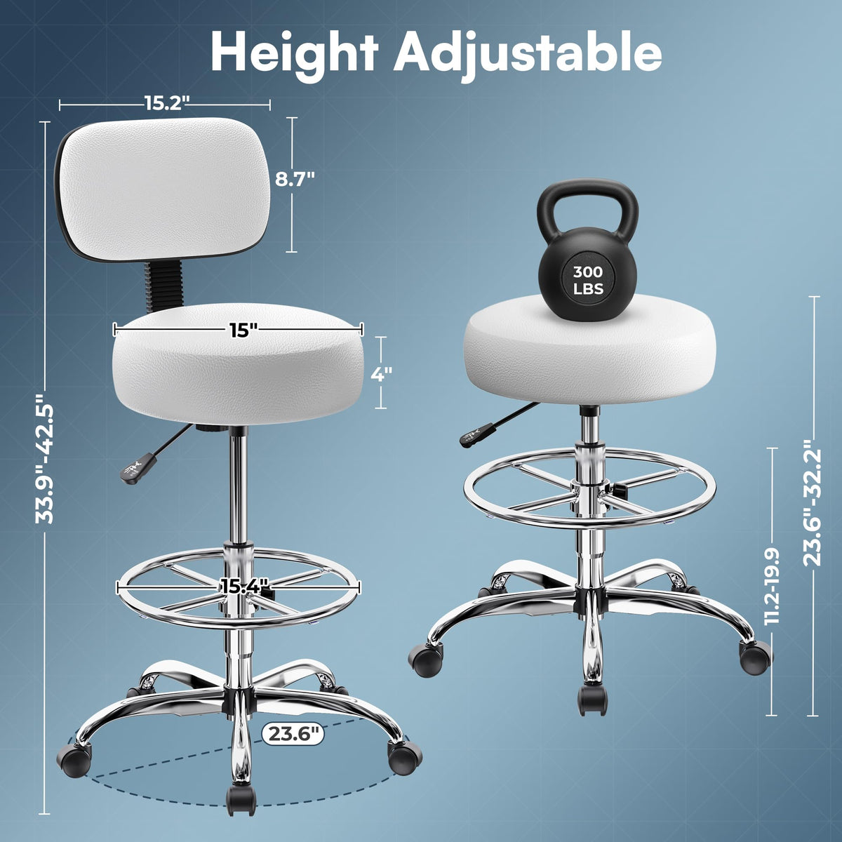SUPERJARE Drafting Chair with Backrest, Adjustable Foot Rest Rolling Stool