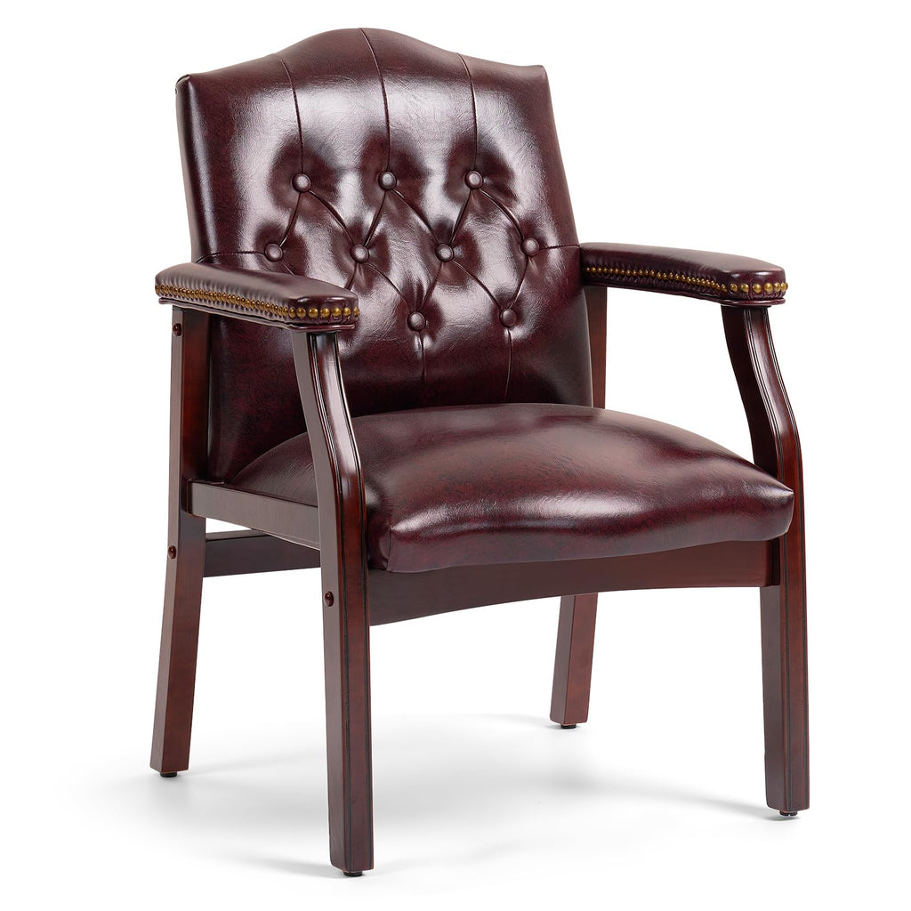 Leather Office Guest Chairs Set of 2, Ergonomic Waiting Room Chair with Arms Reception Chairs No Wheels Conference & Meeting Side Chairs Executive Furniture (Burgundy)