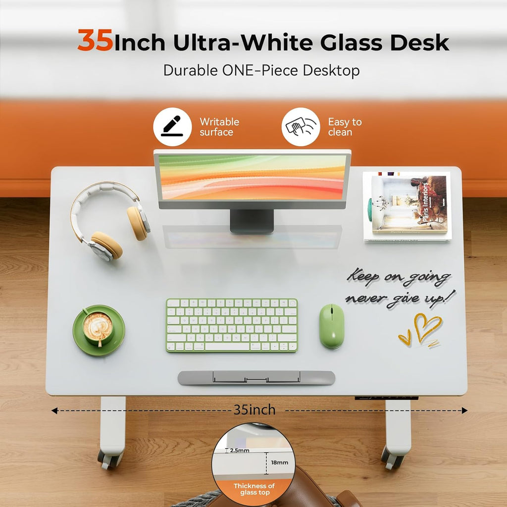 35" Glass Standing Desk, 90Â° Tilt Height Adjustable Drafting Table