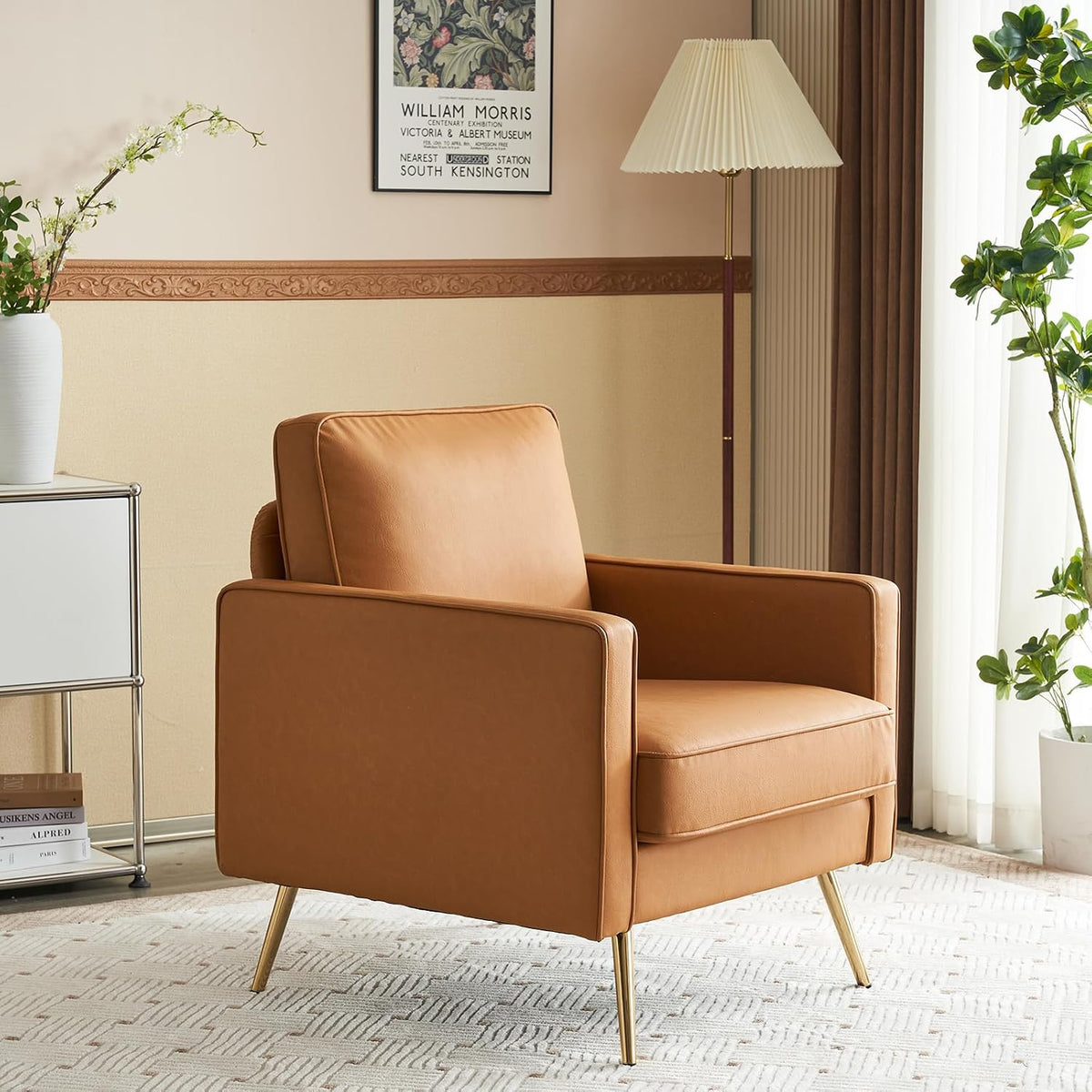 VINGLI Faux Leather Accent Chairs Set of 2 with Gold Legs for Living Room