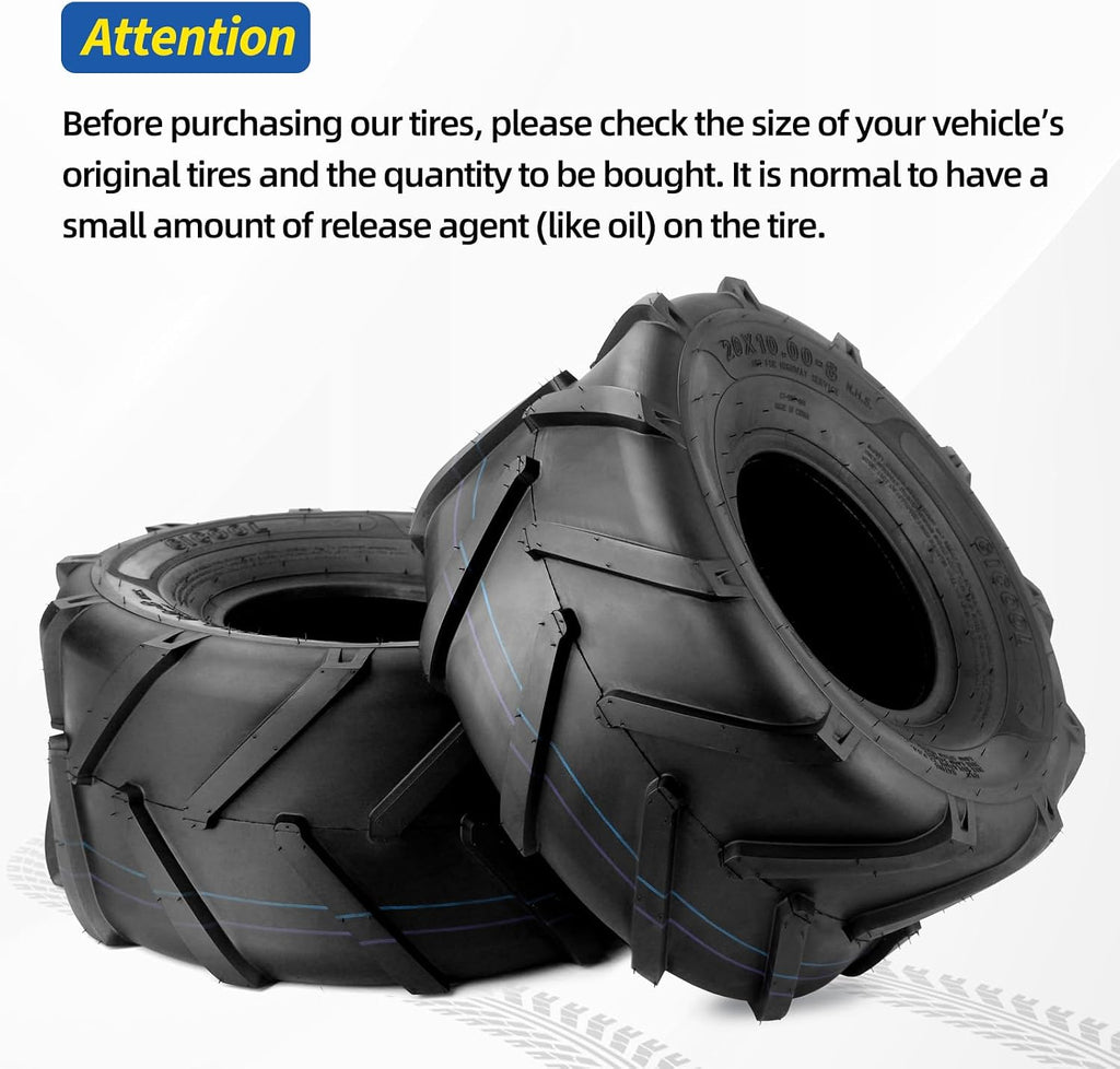 GICOOL 20x10.00-8 Ag Lug High-Traction Lawn Mower Tubeless Tire, 4 Ply