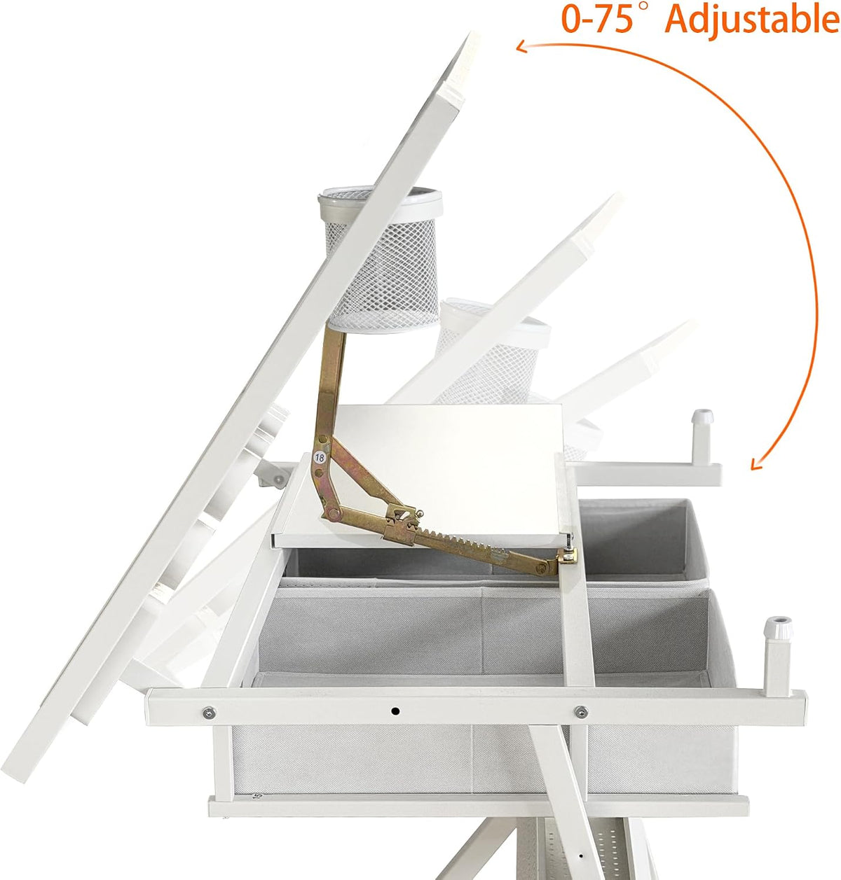 Adjustable Drafting Table with Stool, 0-75Â° Tilting Art Desk, White