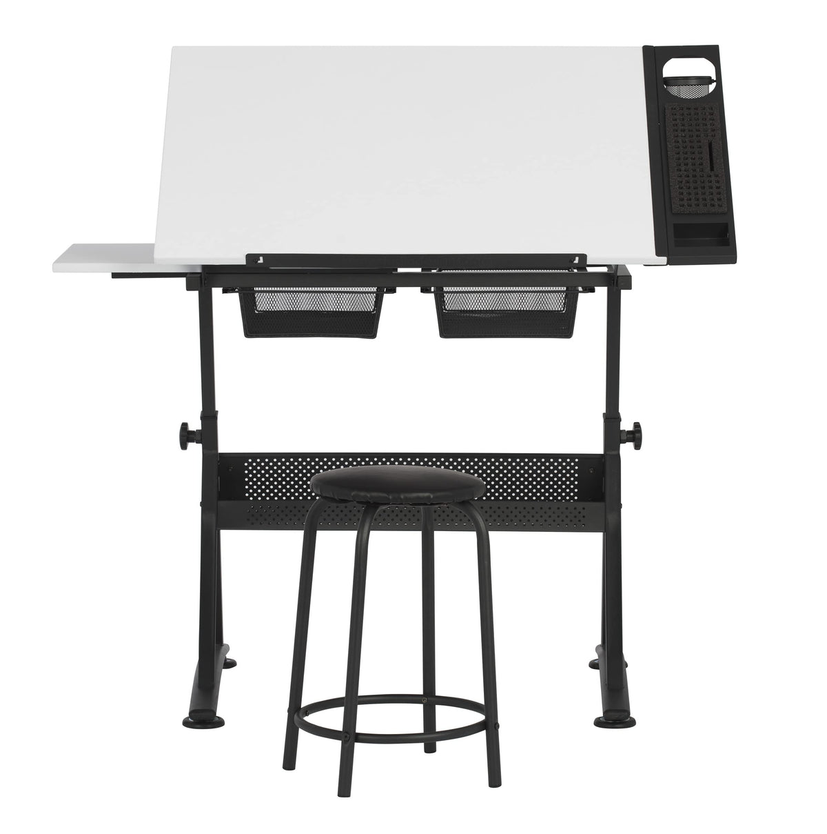 Studio Designs Fusion Drafting Table with Integrated LED Light Pad, Height & Angle Adjustable Tempered Glass Light Table, Artograph Light Pad, Storage Drawers & Side Shelf
