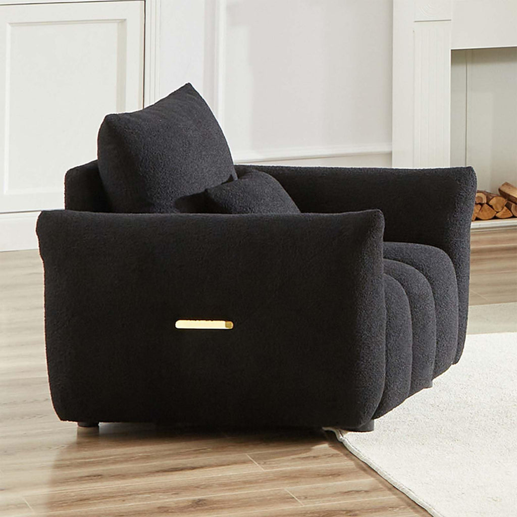 Antetek Teddy Fabric Sofa Set for Living Room, 2 Pieces Modern Deep Seat Oversized 3-Seater Cloud Boucle Couch for Bedroom, Office, Apartment, Furniture Set, 78-inch, Black (2 Pieces)