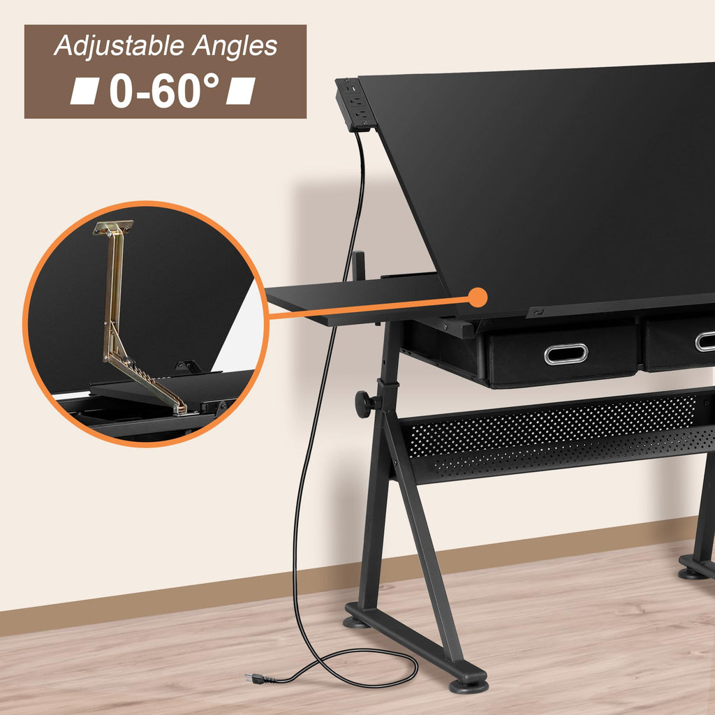 ZENY Adjustable Drafting Table with Stool Tilting Drawing Desk Artist Table