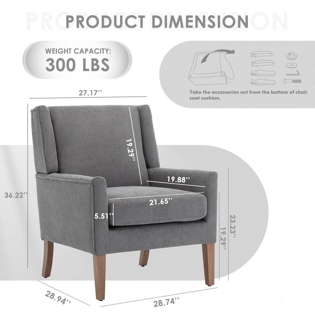 COLAMY Modern Wingback Living Room Chair, Upholstered Fabric Accent Armchair, Single Sofa Chair with Lounge Seat and Wood Legs for Office/Bedroom/Reading Spaces, Beige