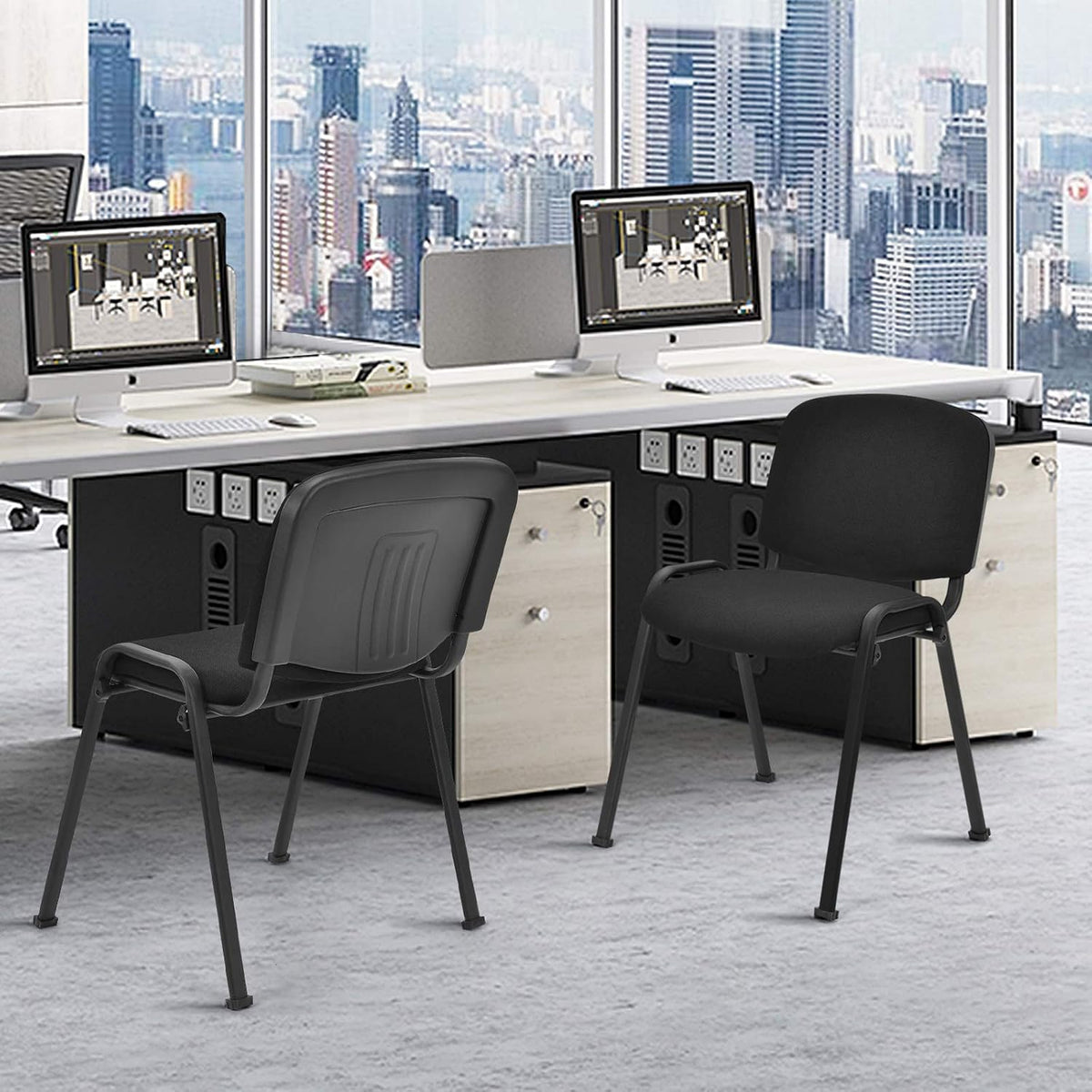 Casart 5 PCS Conference Chair Set W/Steel Frame,Ergonomic Design,Sponge Seat and Back,Stack Chair for Study Waiting Room Guest Reception Room Stackable Office Chairs Furniture Set