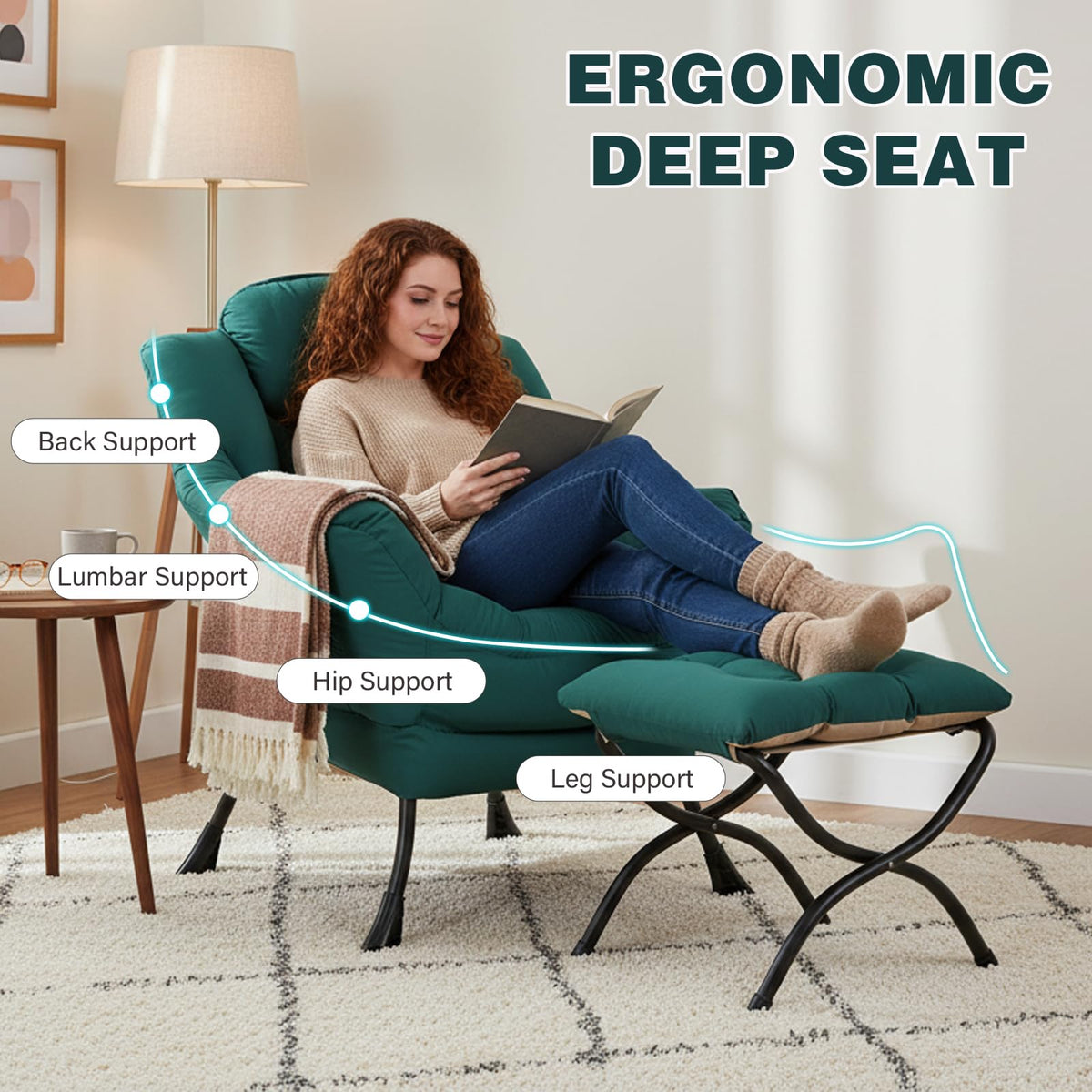 Modern Lazy Chair with Ottoman Lounge Accent Reading Chair for Living Room