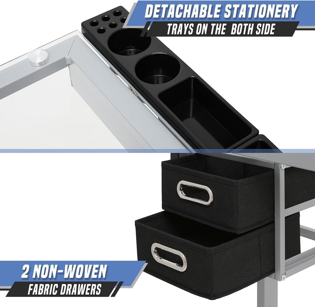 Drafting Table, Clear Glass, Angle Adjustable Top