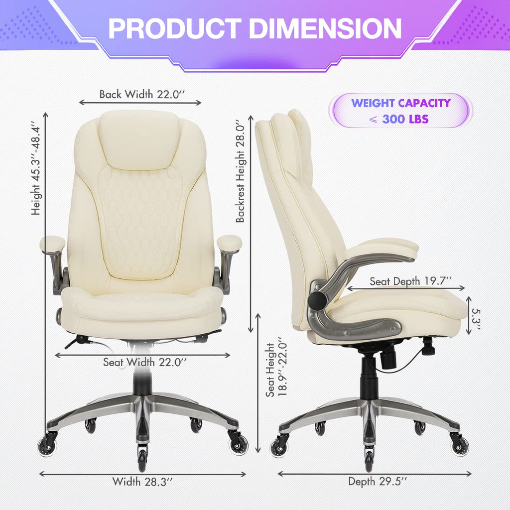 COLAMY High Back Executive Office Chairs, Ergonomic PU Leather Desk Chairs with Flip-Up Armrests, Adjustable Height, Lumbar Support, Comfortable Computer Chairs for Home Office, Set of 2