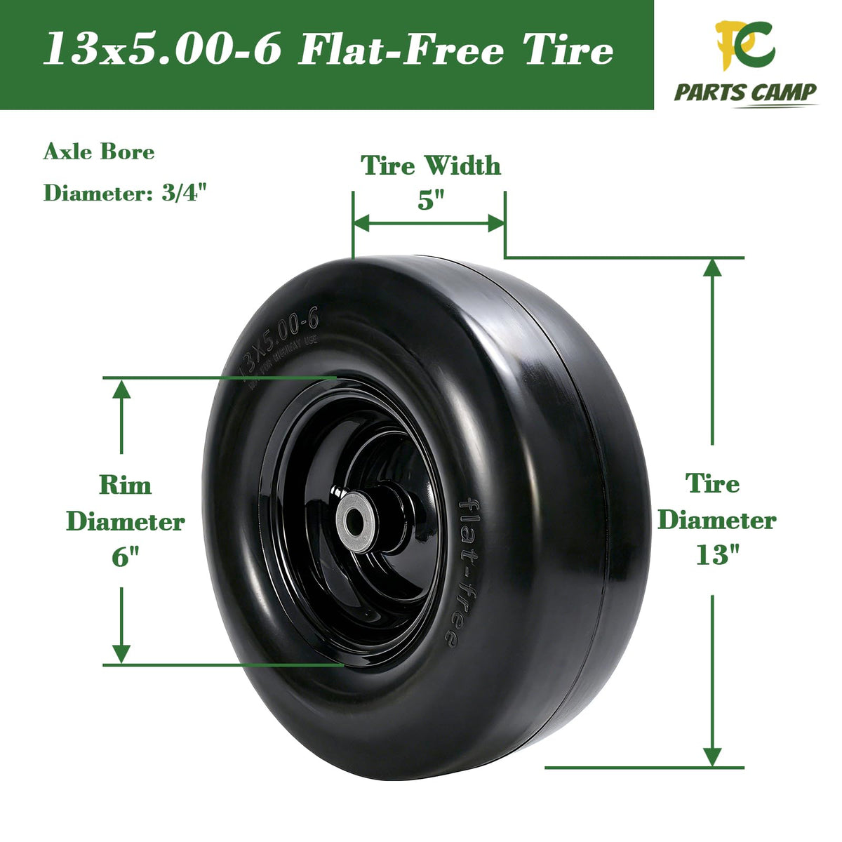 Parts Camp (2 Pack) 13x6.50-6 Lawn Mower Tires Flat Free Solid Tire