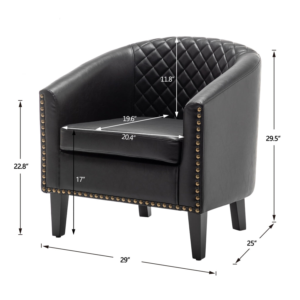 KINWELL 29" W Faux Leather Tufted PU Barrel Club Chairs Set of 2, Black
