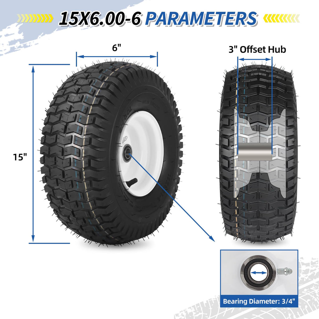 GICOOL 20x8.00-8 Lawn Mower Tire and Wheel, 4 Ply Tubeless Tire, 20x8-8nhs Riding Lawn Mower and Tractor Rear Tire and Wheel Assemblies, 3.5" Offset Hub, 3/4" Borehole, and 3/16" Keyway