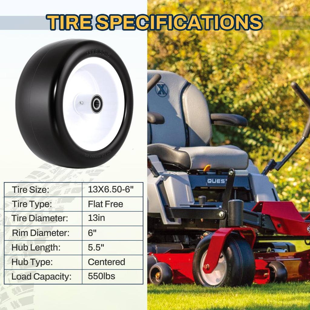 15x6.00-6 Flat Free Lawn Mower Tire and Wheel, 15x6-6 Front Tire Assembly