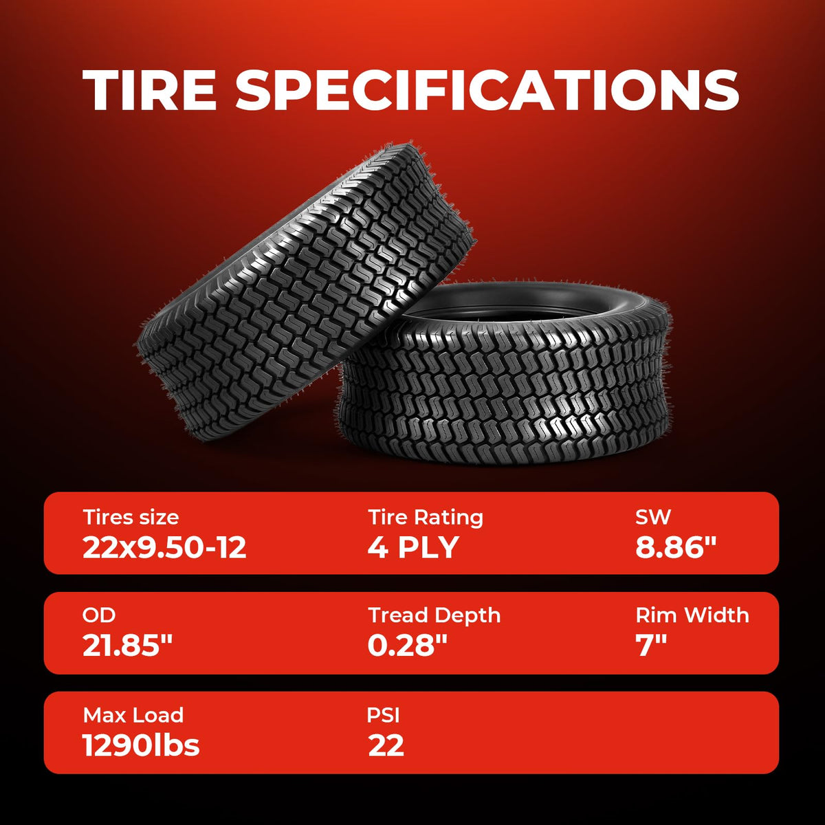20x8.00-10 Lawn Mower Tires, 4 Ply Tubeless, Set of 2