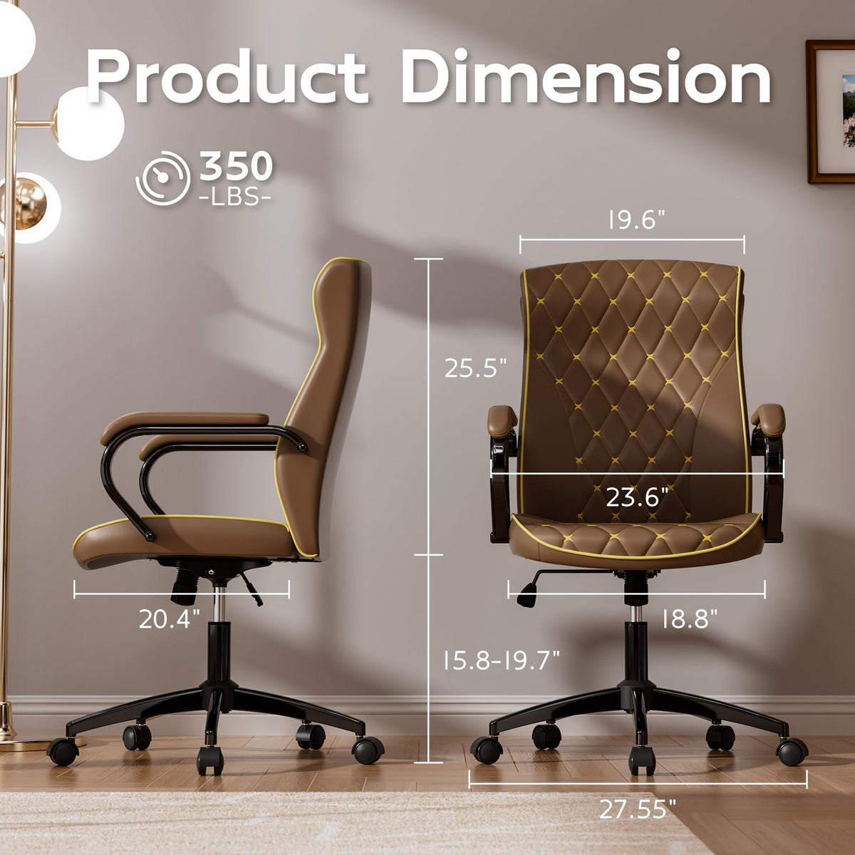 HomeZeer White and Gold Office Chair, Luxury Leather Executive Desk Chair