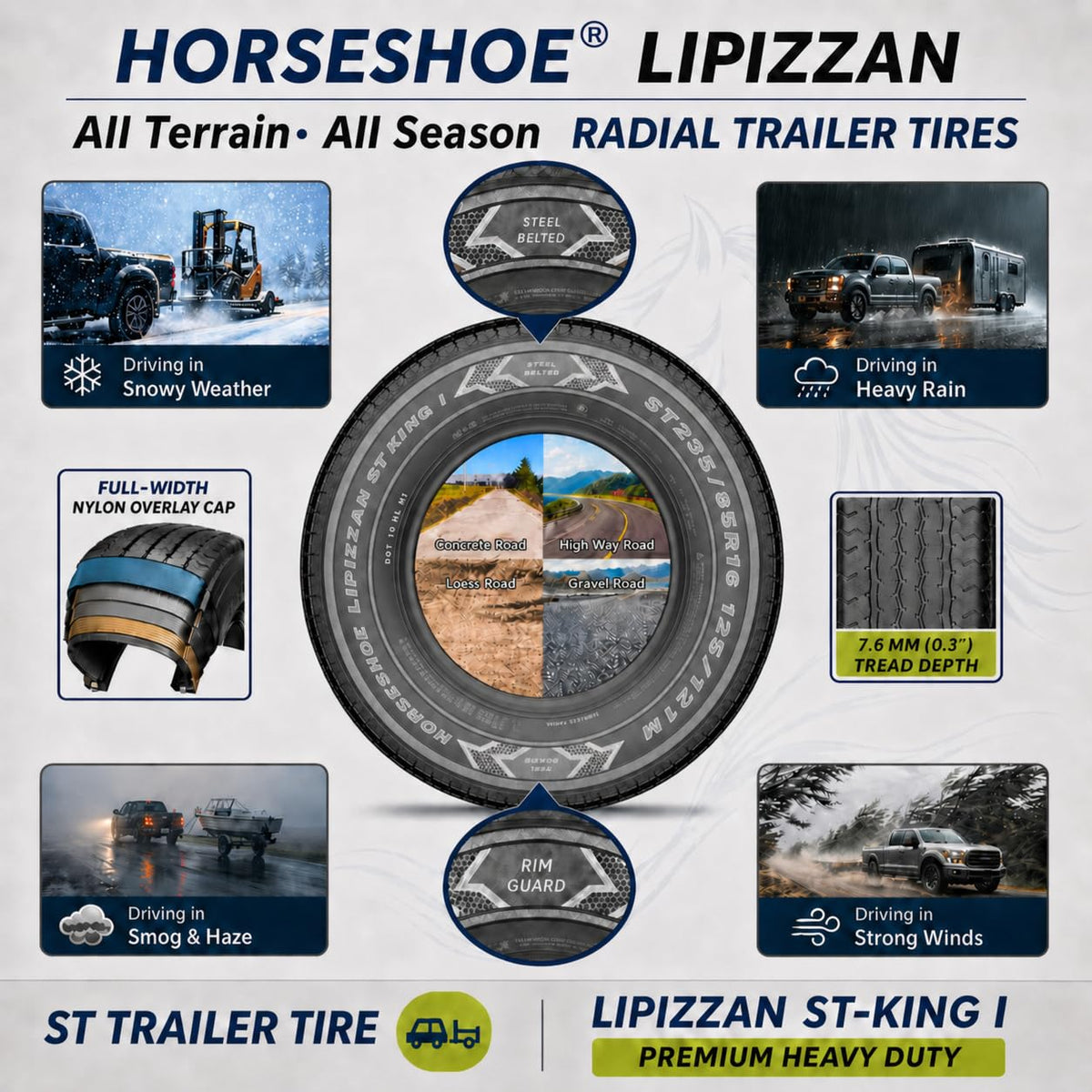 HORSESHOE LIPIZZAN 4 New ST225/75R15 12PR ST-KING II Steel Belted Radial LRF Super Heavy Duty Premium Trailer Tires w/Featured Rim-Guard-Wall 120/115M 81mph BSW 225 7515 A/T A/S (4, ST 225/75R15 12PR)