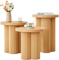 Round Nesting Coffee Table Set of 3 Fluted Coffee Table (Natural)
