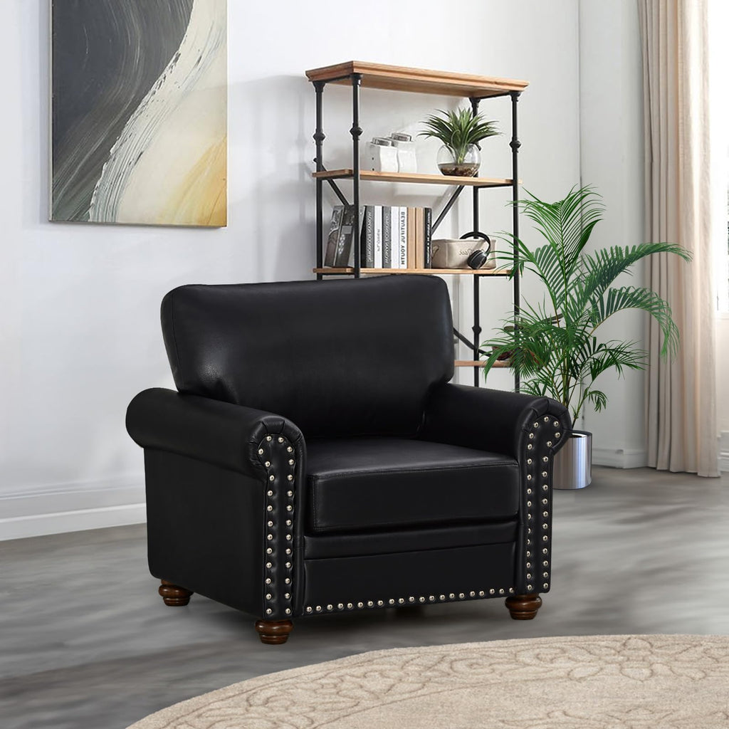 2 Piece Faux Leather Sofa Set,Modern Couch and Loveseat Sets with Storage,Mid Century Couch with Rivet Rolled Arm,Comfy Deep Seat Sofa,Furniture for Living Room,Office(Loveseat+3 Seater,Navy)