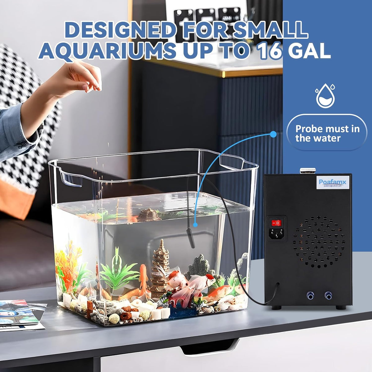 Poafamx 16gal Aquarium Chiller Quiet Small Water Chiller Electronic Cooling