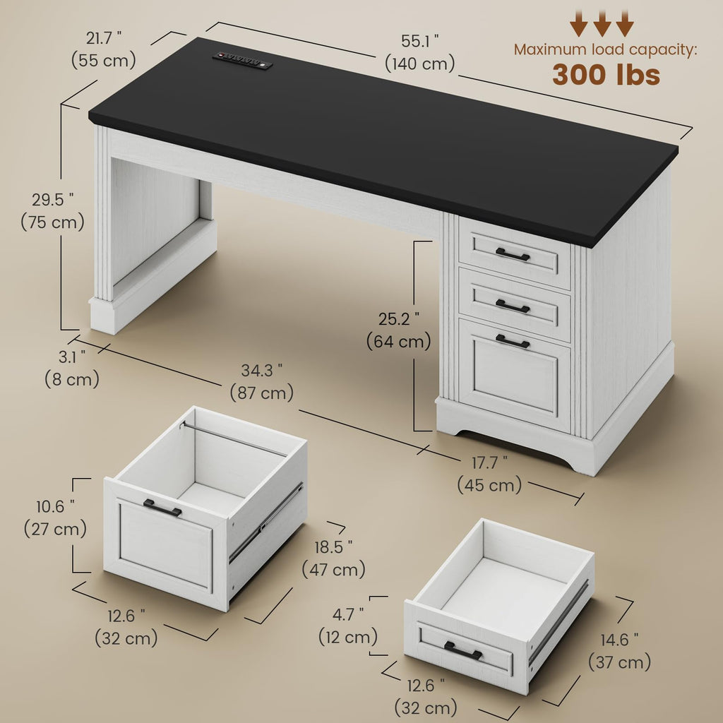 Itaar Farmhouse L Shaped Desk, Executive Computer Desk with Drawers and Storage Cabinet, Home Office Desk with File Drawer and Power Outlet, Corner Desk, Workstation for Office Home, Grey