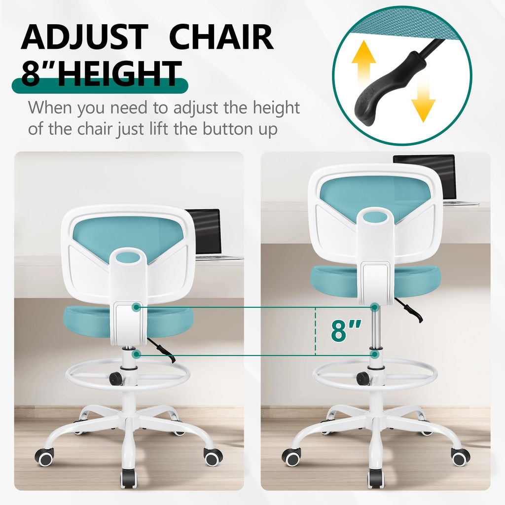 Primy Tall Drafting Desk Chair - Armless, Adjustable Height, Mesh Back, Rolling, Standing Desk Chair for Art Room, Office or Home (Black)