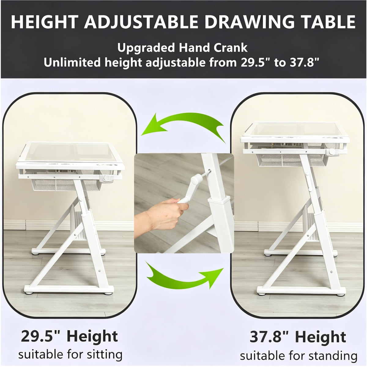 Drafting Table, Height Adjustable Art Tabe with Stool, Black