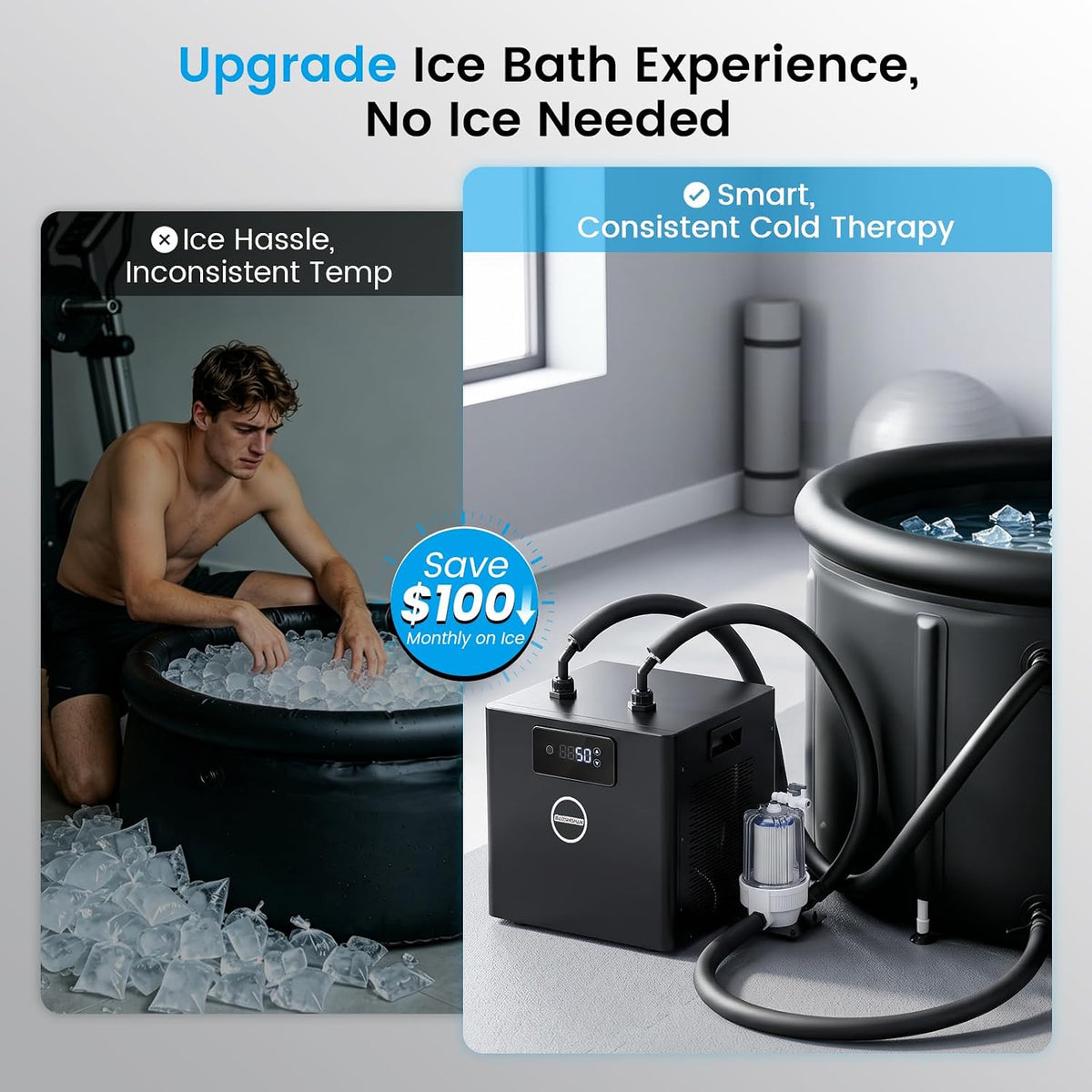 BAOSHISHAN 1/2 HP Cold Plunge Chiller with Pump & Filter for Ice Bath Tubs