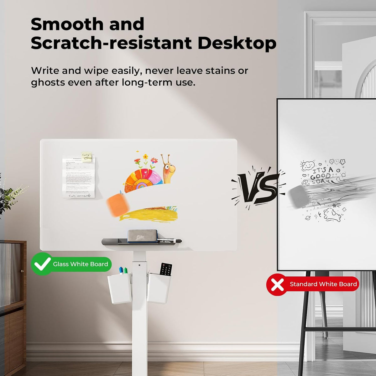 35" Tempered Glass Whiteboard, Small Foldable Standing Desk