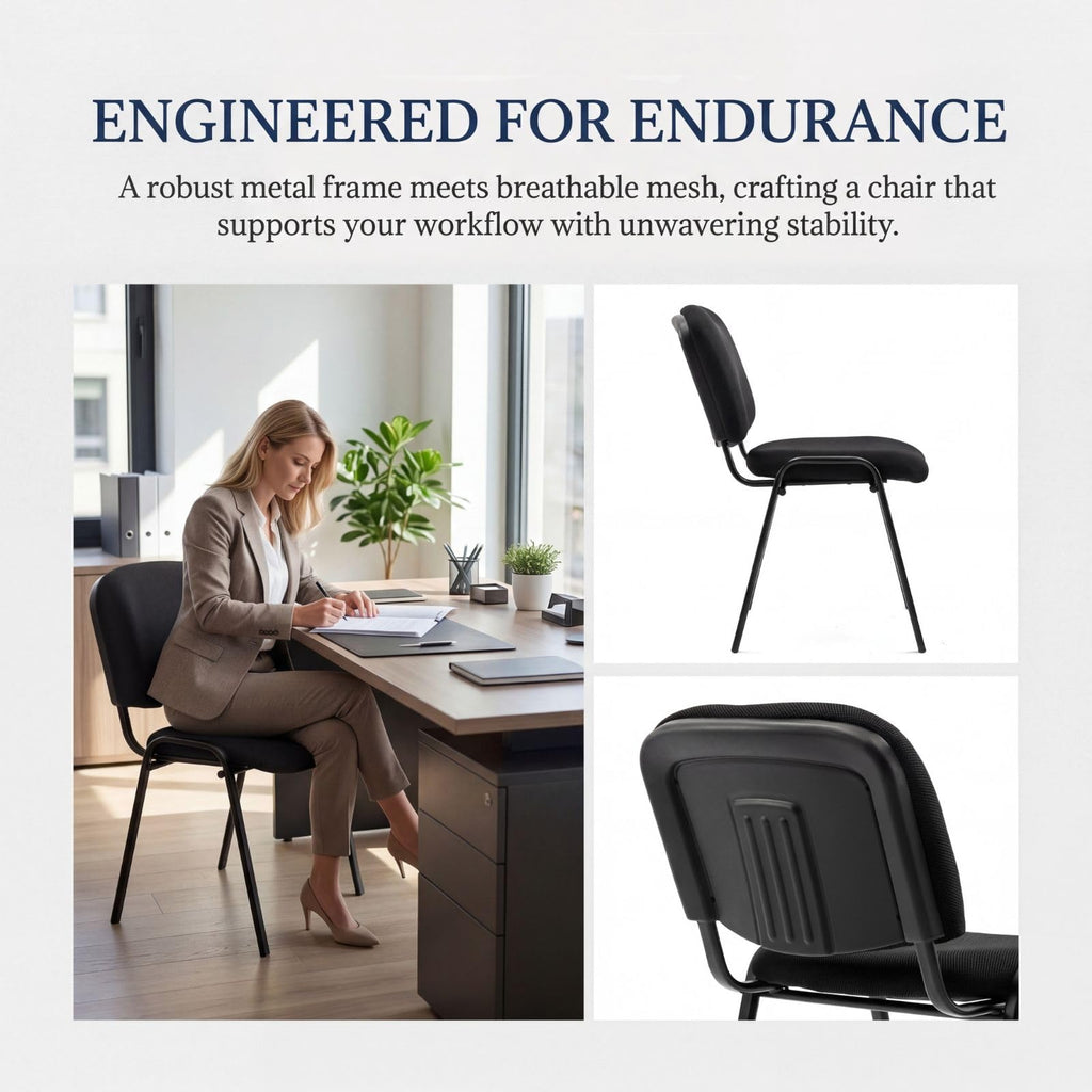 Stackable Office Guest Chairs, Reception Waiting Room Chairs with Padded Seat & Back, Armless No Wheels Conference Chairs for Training, Meeting, Lobby, Set of 5, Black Mesh Fabric