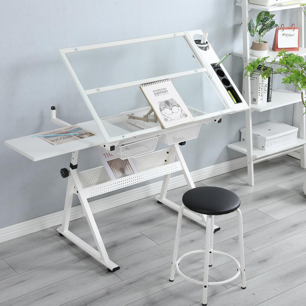 Drafting Table w/Stool, Height Adjustable Multifunctional Drawing Table