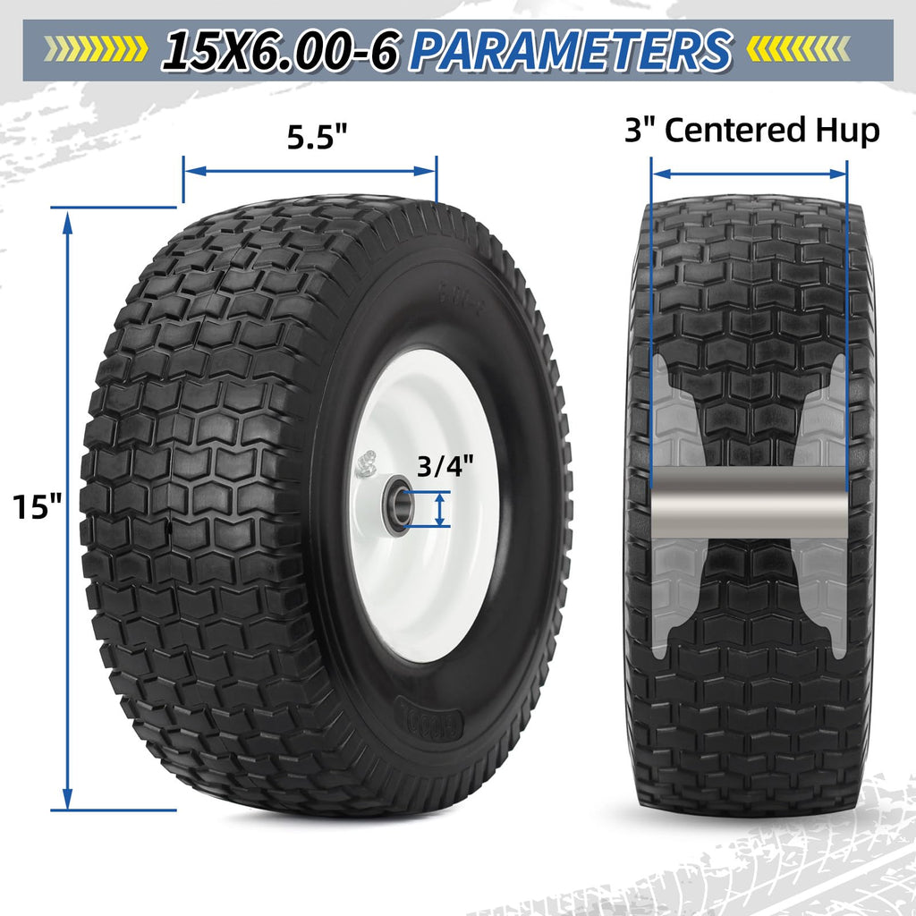 GICOOL 13x6.50-6" Flat-Free Front Tire and Wheel, for Zero-Turn Mower, 2PK