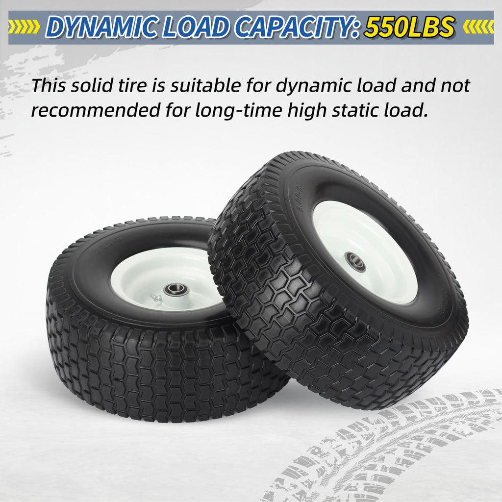 GICOOL 13x6.50-6" Flat-Free Front Tire and Wheel, for Zero-Turn Mower, 2PK