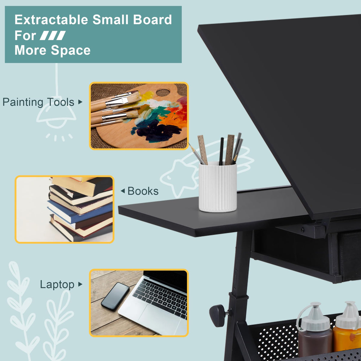 ZENY Adjustable Drafting Table with Stool Tilting Drawing Desk Artist Table