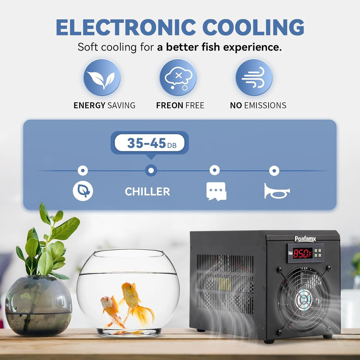 Poafamx 16Gal Aquarium Chiller, Small Water Chiller with Electronic Cooling