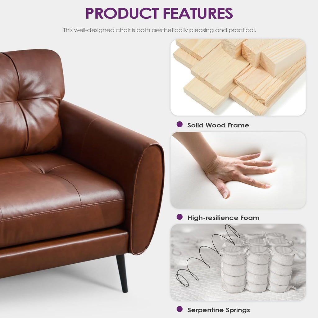 TYBOATLE 2 Piece Furniture Sets, Small Loveseat for Living Room, White Faux Leather Couch Mid Century Modern Tufted Mini Sofa Comfy Office 2 Seat Love Seat for Small Spaces Bedroom
