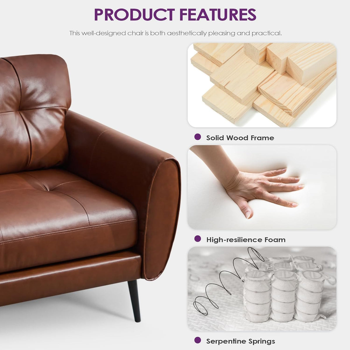 TYBOATLE 2 Piece Furniture Sets, Small Loveseat for Living Room, White Faux Leather Couch Mid Century Modern Tufted Mini Sofa Comfy Office 2 Seat Love Seat for Small Spaces Bedroom