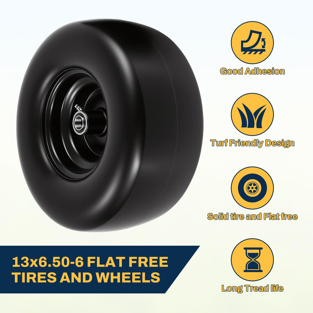 15x6.00-6 Flat Free Lawn Mower Tire and Wheel, 15x6-6 Front Tire Assembly