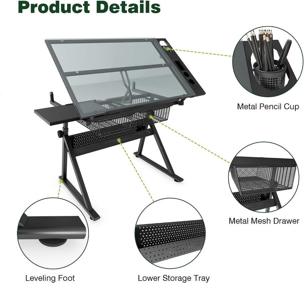 Drafting Table Desk with Storage, Art Table for Adults