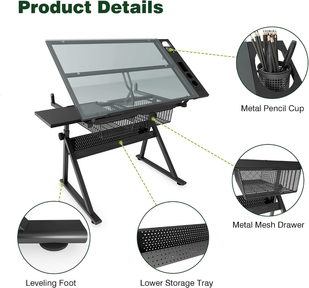 Drafting Table Desk with Storage, Art Table for Adults