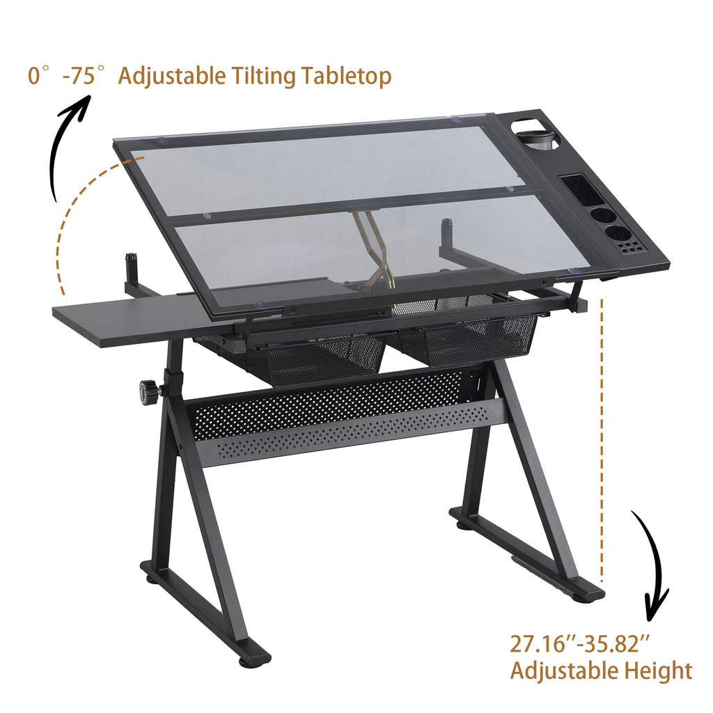 Drafting Table and Stool Set for Adults/Artists, Drawing Table with Adjustable Tabletop and Height, Art Workstation for Painters Crafting Reading Writing Home Office, All White