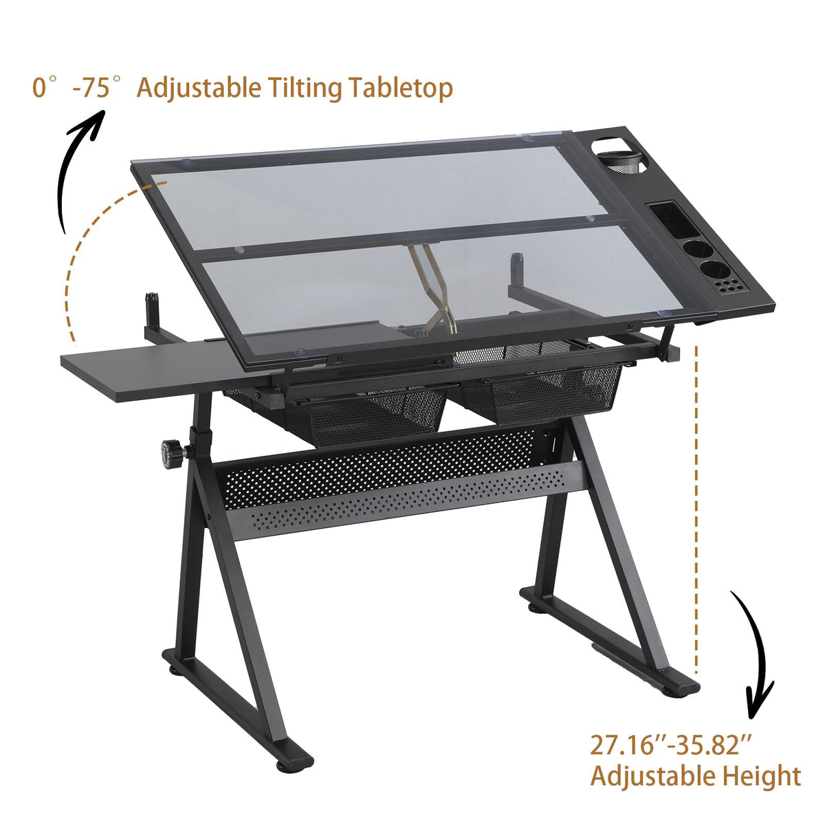Drafting Table and Stool Set for Adults/Artists, Drawing Table with Adjustable Tabletop and Height, Art Workstation for Painters Crafting Reading Writing Home Office, All White