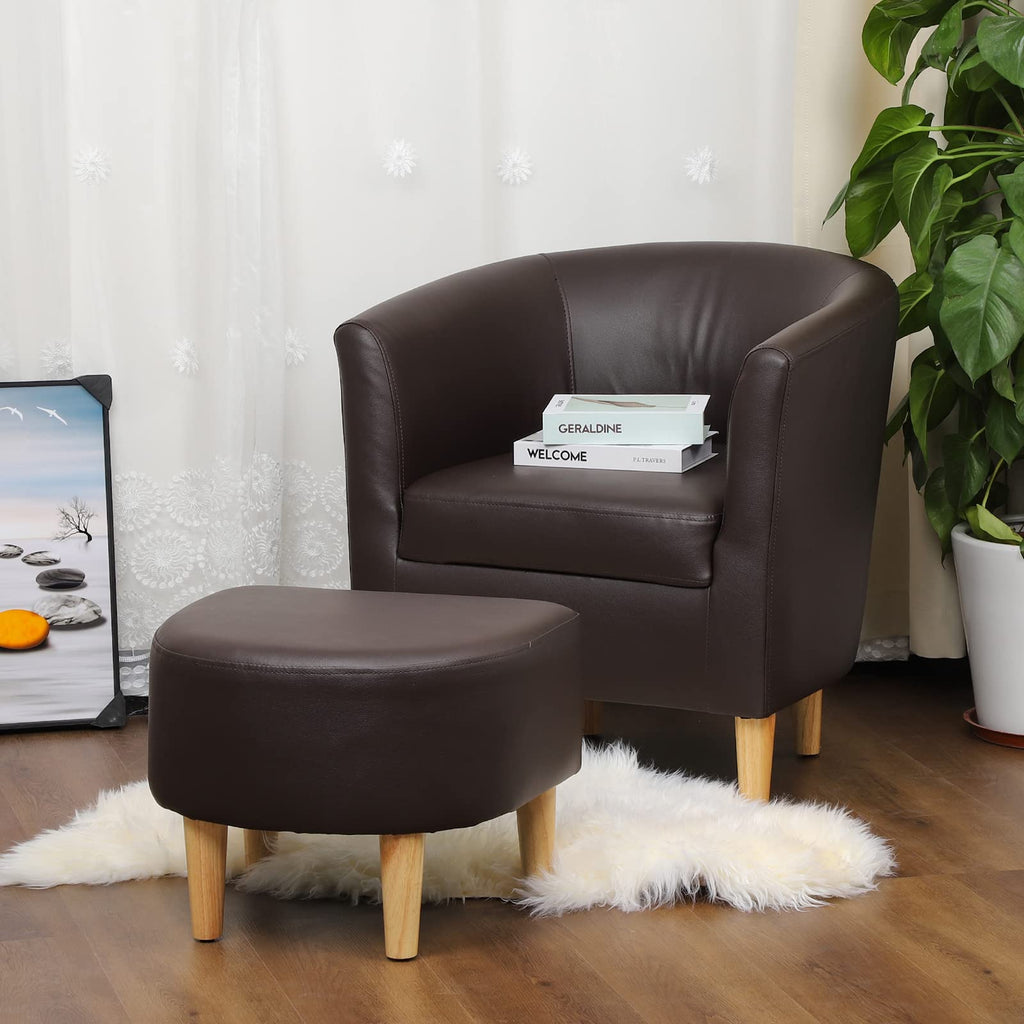 DAZONE Accent Chair with Ottoman, Modern Comfy Armchair Upholstered Barrel Club Chair and Footrest Set, Fabric Tub Arm Chairs for Living Room Bedroom Small Spaces Apartment Office, Set of 2, Gray