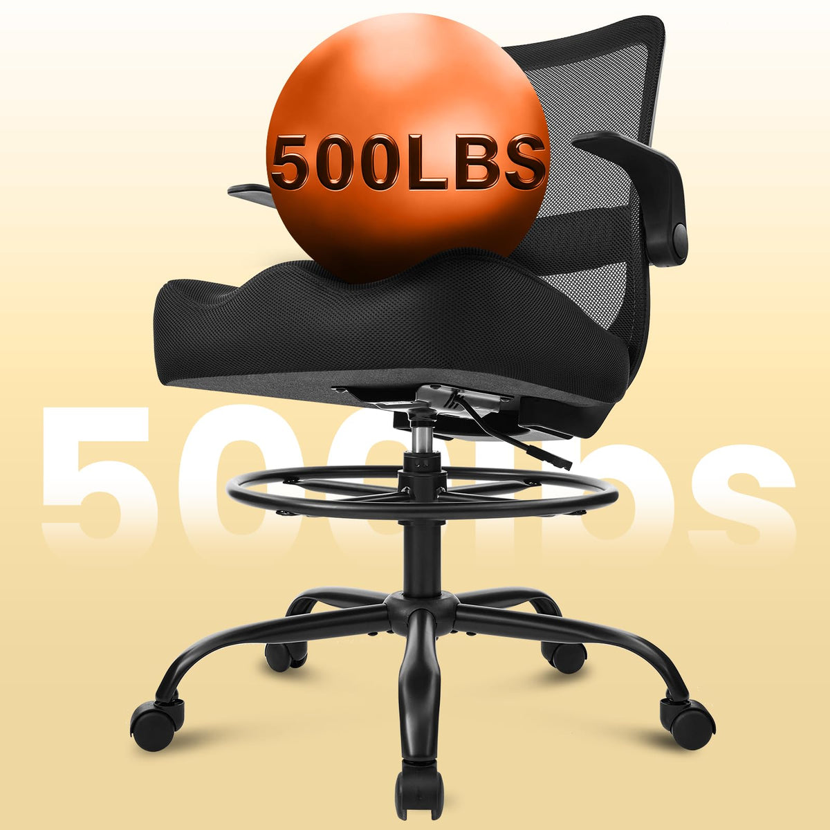 Drafting Chair Tall Office Chair for Standing Desk, Ergonomic Tall Desk Chair with Adjustable Foot Ring, Flip-Up Armrests, Lumbar Support, Swivel Rolling Task Chair for Home Office